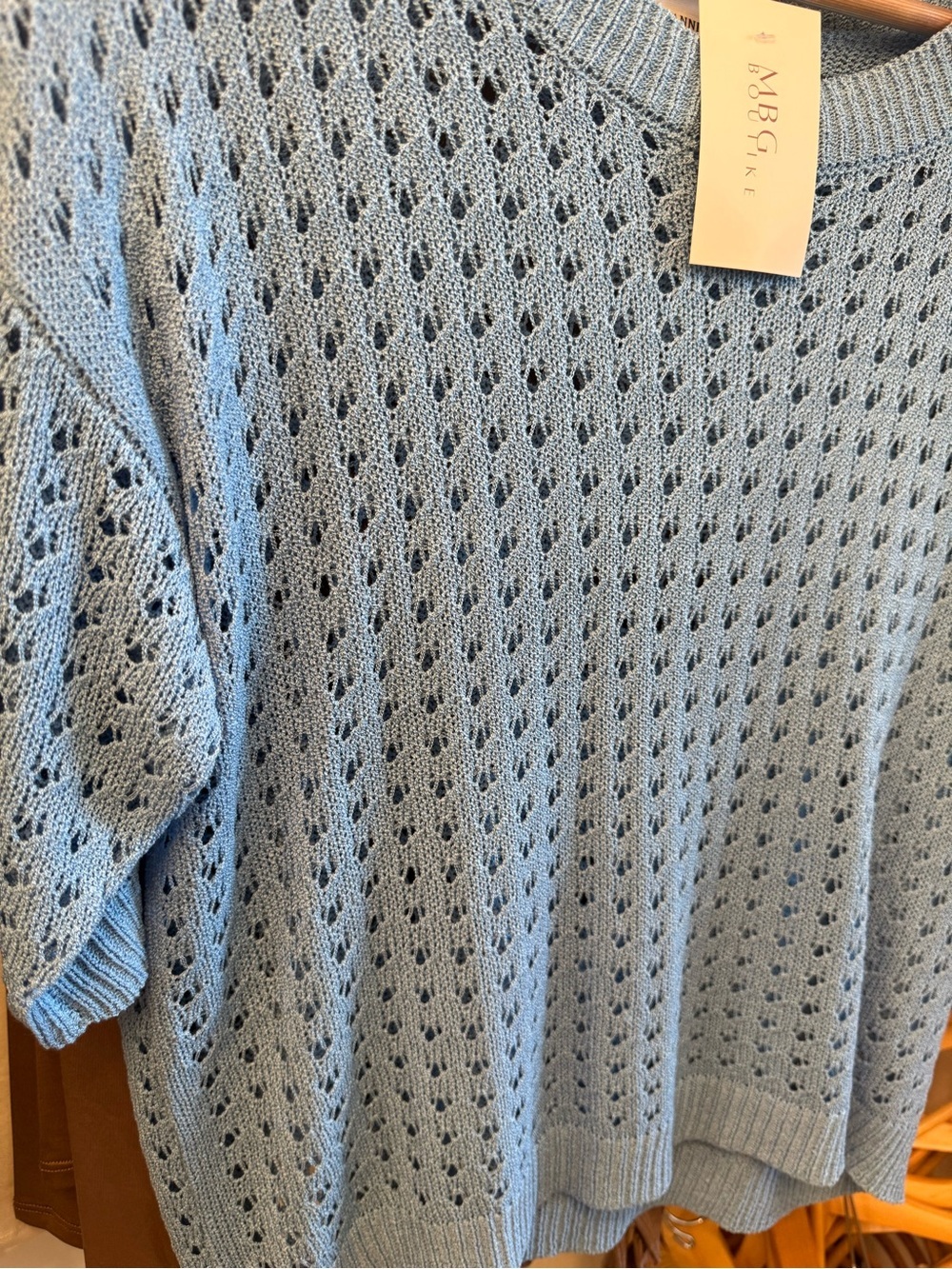 Light Blue Open-Knit Short Sleeve Sweater - Picture 3 of 3